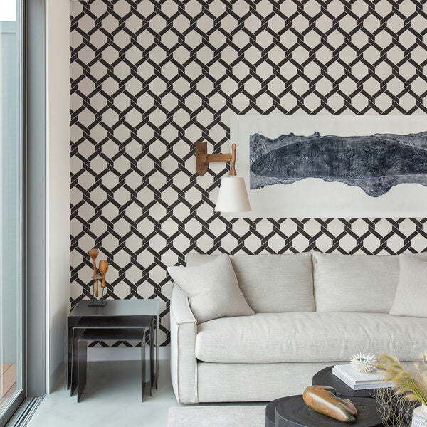 Payton Black Hexagon Trellis Wallpaper