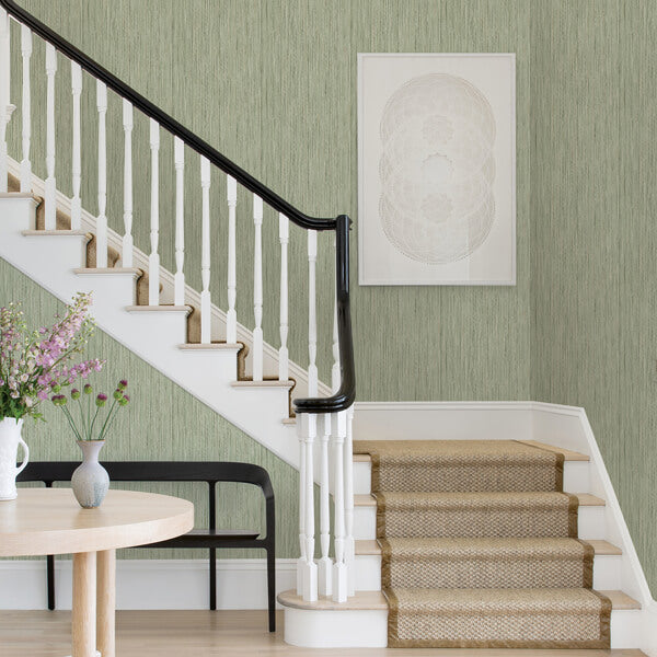 Justina Green Faux Grasscloth Wallpaper