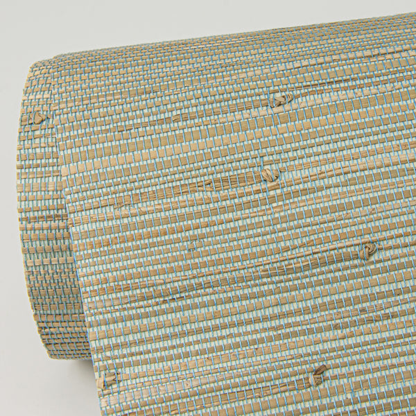 Jeong Teal Knotted Weave Grasscloth Wallpaper