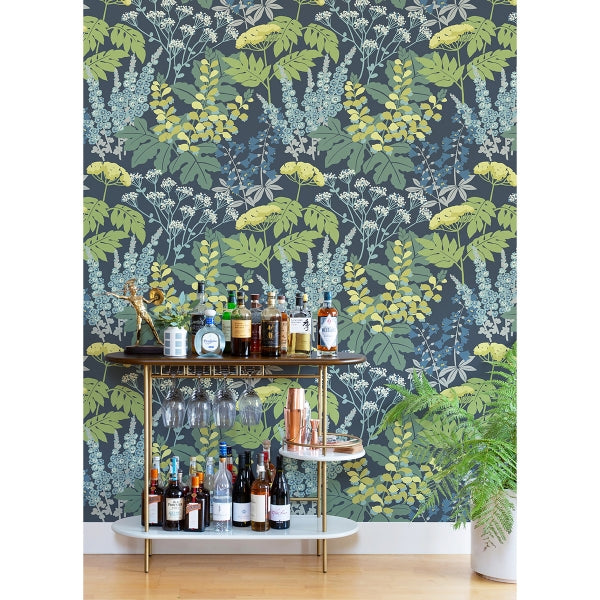 Brie Dark Blue Forest Flowers Wallpaper