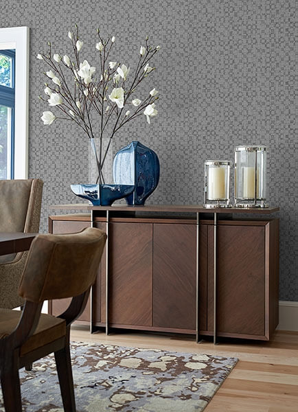 Sarni Silver Grid Wallpaper