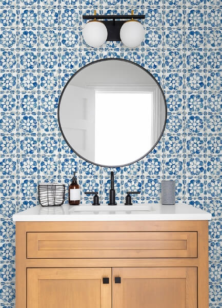 Izeda Blue Floral Tile Wallpaper