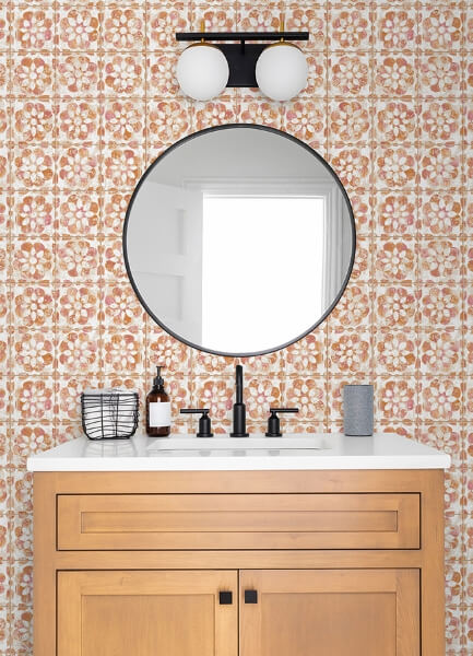 Izeda Coral Floral Tile Wallpaper