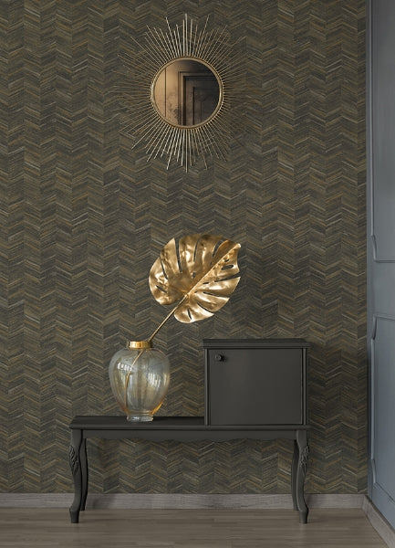 Tatlin Brown Chevron Wallpaper