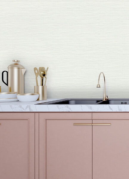 Rushmore White Faux Grasscloth Wallpaper
