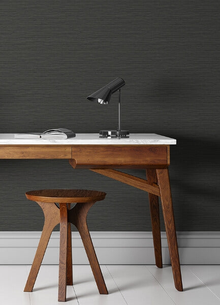 Rushmore Black Faux Grasscloth Wallpaper