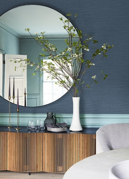 Rushmore Blue Faux Grasscloth Wallpaper