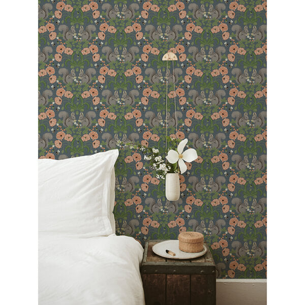Kurre Blue Woodland Damask Wallpaper