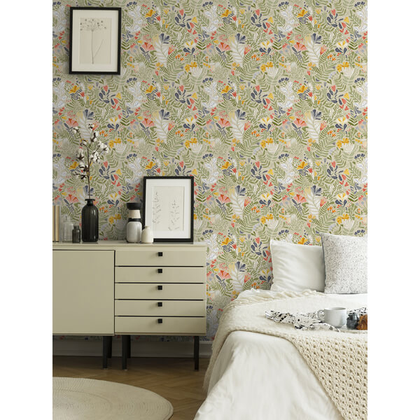 Brittsommar Beige Green Woodland Floral Wallpaper