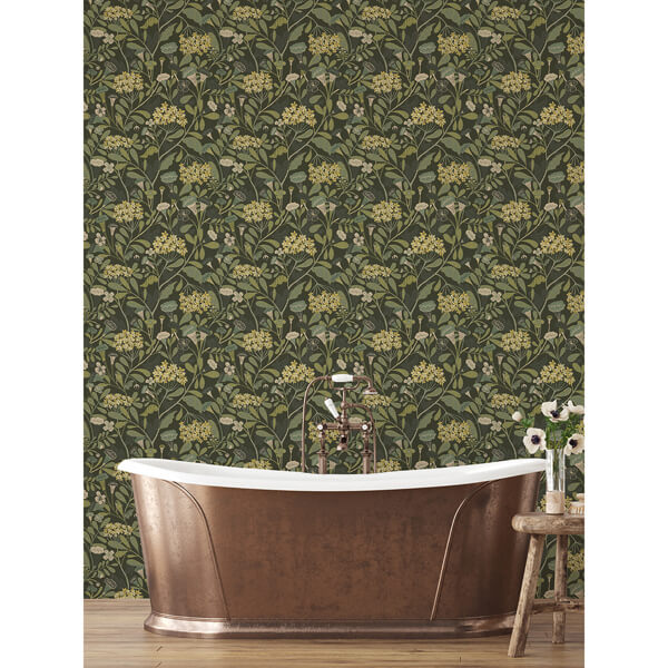 Hybbe Dark Green Hydrangea Garden Wallpaper