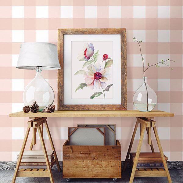 Amos Light Pink Gingham Wallpaper