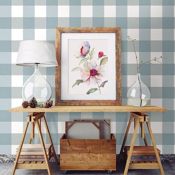 Amos Teal Gingham Wallpaper