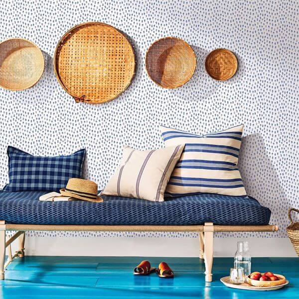 Sand Blue Painted Dots Wallpaper