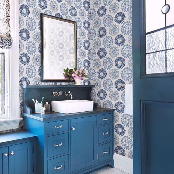 Sunkissed Blue Floral Wallpaper