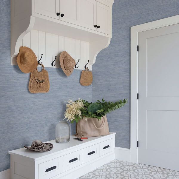 Waverly Blue Faux Grasscloth Wallpaper