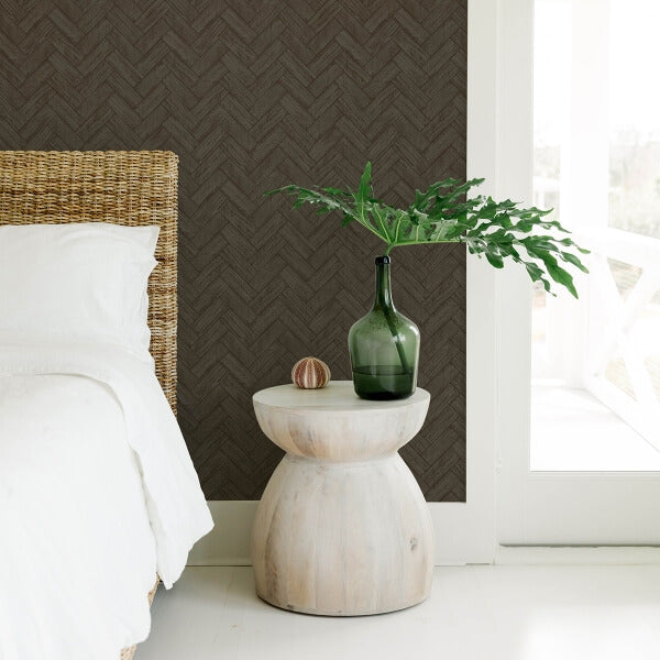 Kaliko Charcoal Wood Herringbone Wallpaper