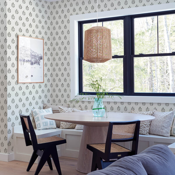Ervic Charcoal Leaf Block Print Wallpaper