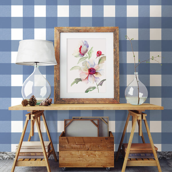 Amos Navy Gingham Wallpaper