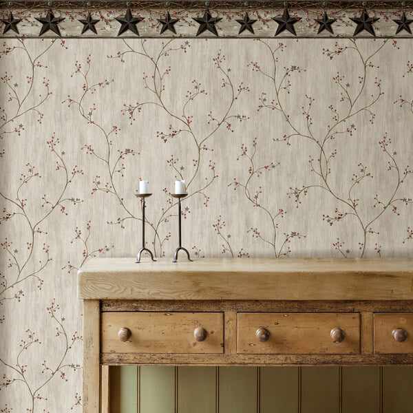 Justine Light Grey Berry Trail Wallpaper