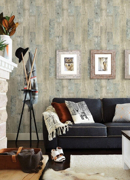 Chebacco Taupe Wood Planks Wallpaper