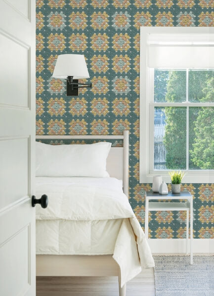 Maud Teal Crochet Geometric Wallpaper