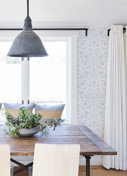 Forest Dance Light Blue Damask Wallpaper