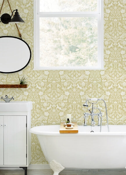 Forest Dance Honey Damask Wallpaper
