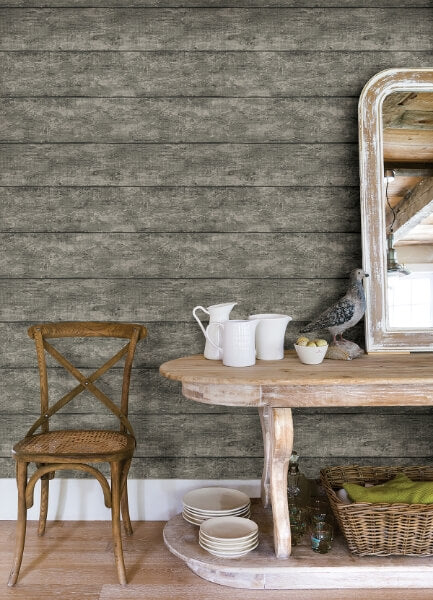 Cabin Charcoal Wood Planks Wallpaper