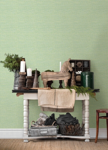 Agave Green Faux Grasscloth Wallpaper