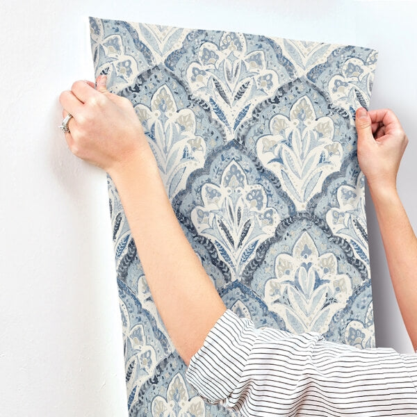 Mimir Blue Quilted Damask Wallpaper