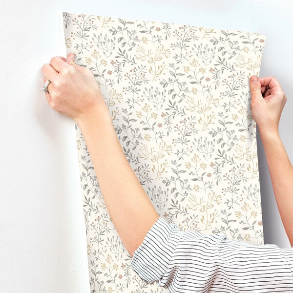 Tarragon Grey Dainty Meadow Wallpaper