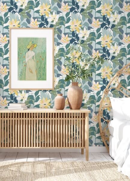 Koko Turquoise Floral Wallpaper