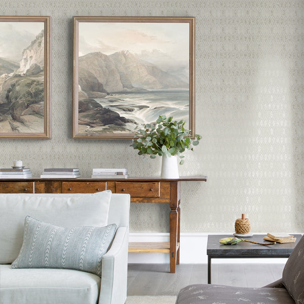 Damour Cream Hexagon Ogee Wallpaper