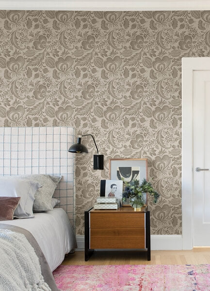 Culver Light Brown Jacobean Wallpaper