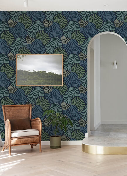 Trousdale Navy Fanning Flora Wallpaper