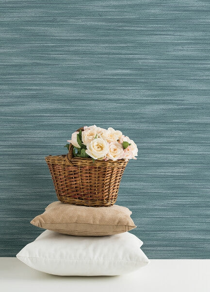 Benson Dark Blue Faux Fabric Wallpaper