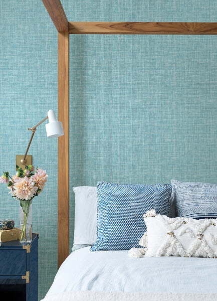 Emerson Aqua Linen Wallpaper