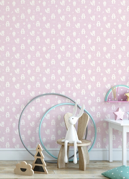 Bitsy Pink Woodland Wallpaper