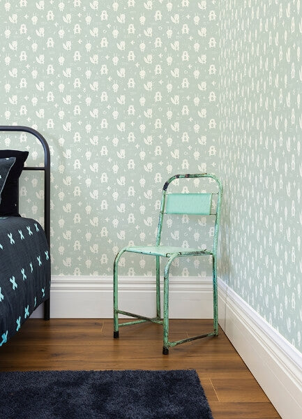 Bitsy Mint Woodland Wallpaper