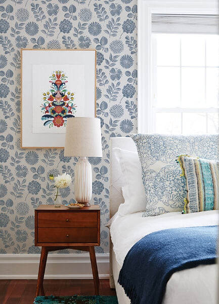 Inge Denim Floral Block Print Wallpaper