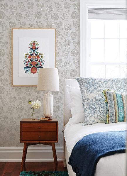 Inge Light Grey Floral Block Print Wallpaper
