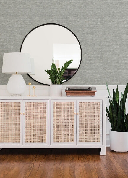 Malin Light Grey Faux Grasscloth Wallpaper