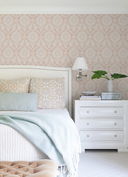 Helm Damask Blush Floral Medallion Wallpaper