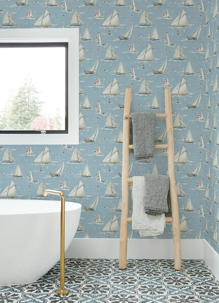 Leeward Light Blue Sailboat Wallpaper