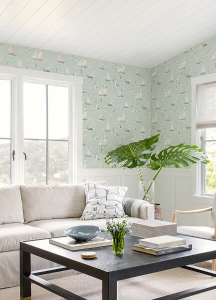 Leeward Aqua Sailboat Wallpaper