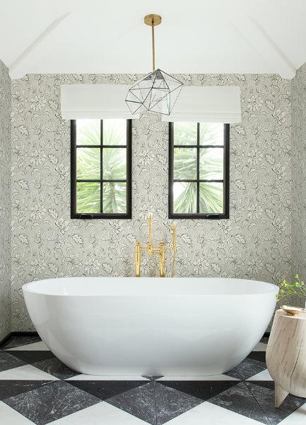 Plumeria Grey Floral Trail Wallpaper
