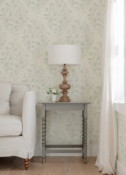 Isidore Aqua Scroll Wallpaper