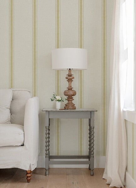Linette Wheat Fabric Stripe Wallpaper
