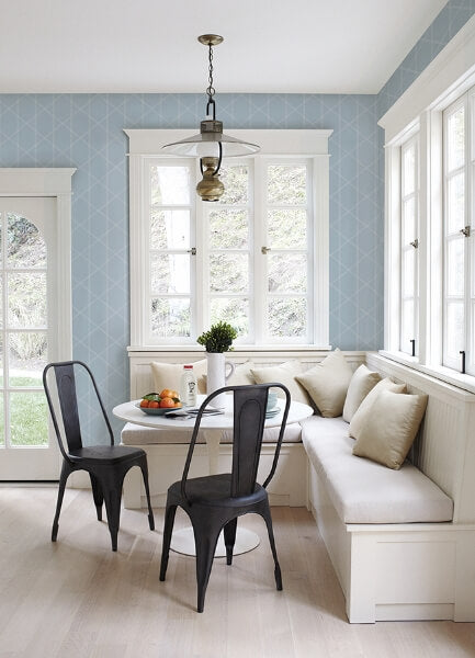 Walcott Light Blue Stitched Trellis Wallpaper
