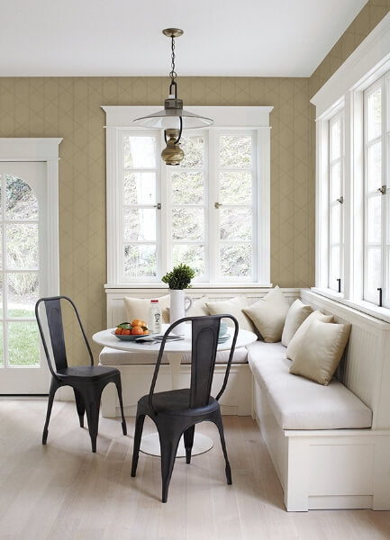 Walcott Taupe Stitched Trellis Wallpaper